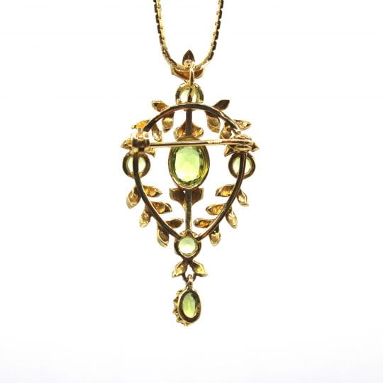 Vintage Edwardian Style Peridot & Seed Pearl Pendant Brooch