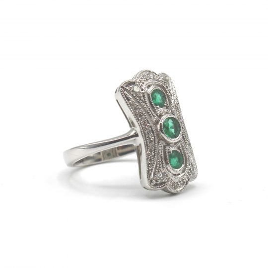 Deco Style Emerald & Diamond Plaque Ring