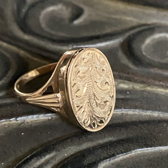 Floral Engraved Locket Style Ring