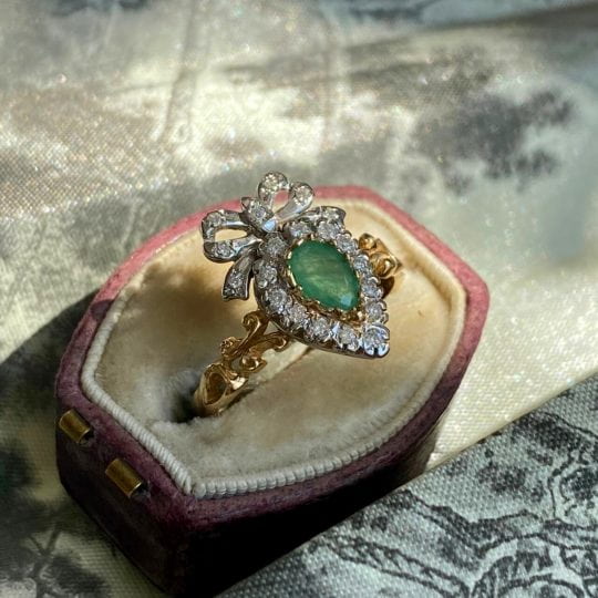 Pear Shaped Halo Emerald & Diamond Ring