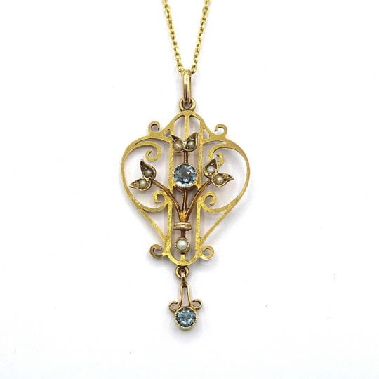 Edwardian Aquamarine & Seed Pearl Pendant
