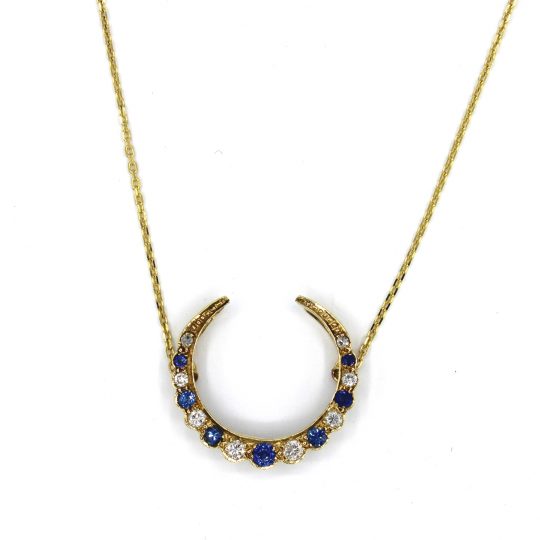 Customised Vintage Crescent Sapphire & Diamond Necklace