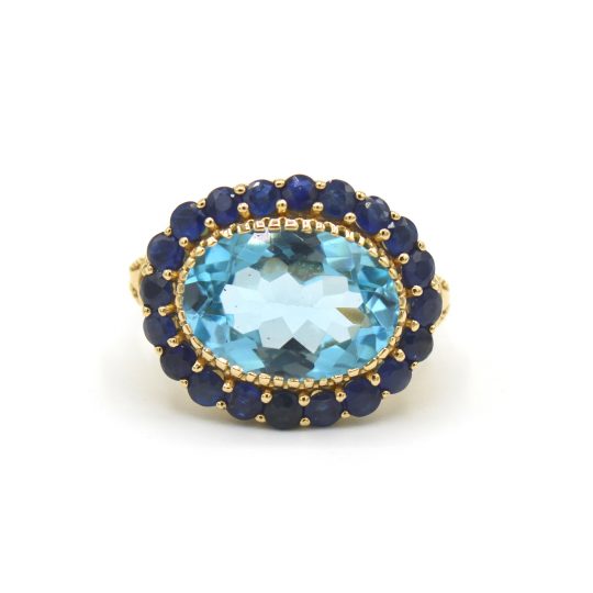 Blue Topaz & Sapphire Cluster Ring