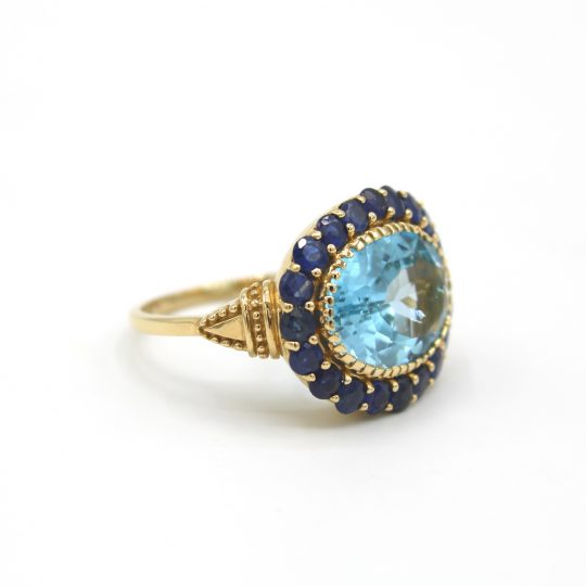 Blue Topaz & Sapphire Cluster Ring