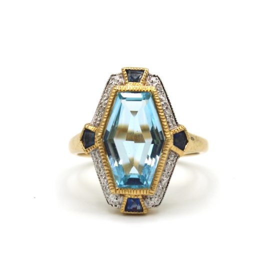 Sapphire, Diamond & Blue Topaz Geometric Ring