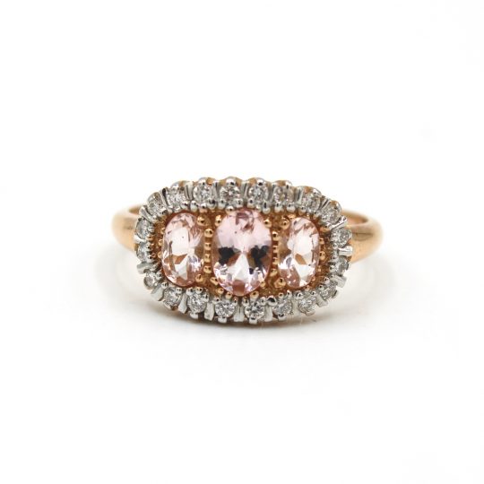 3 Stone Morganite & Diamond Cluster Ring