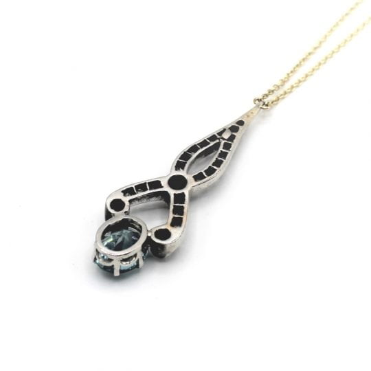 Art Nouveau Old Cut Diamond & Blue Zircon Necklace