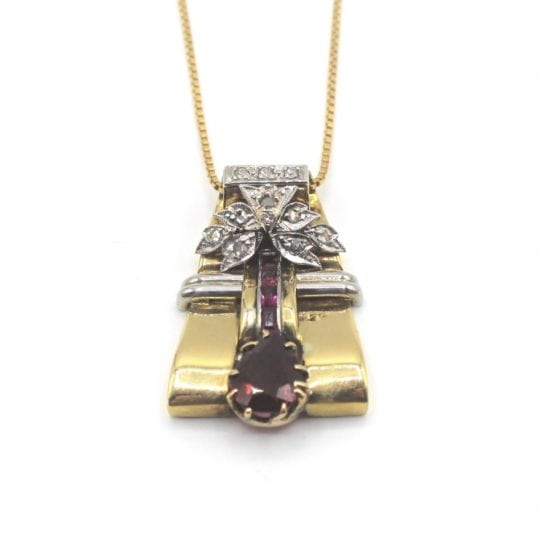 Art Deco Odeonesque Ruby & Diamond Pendant