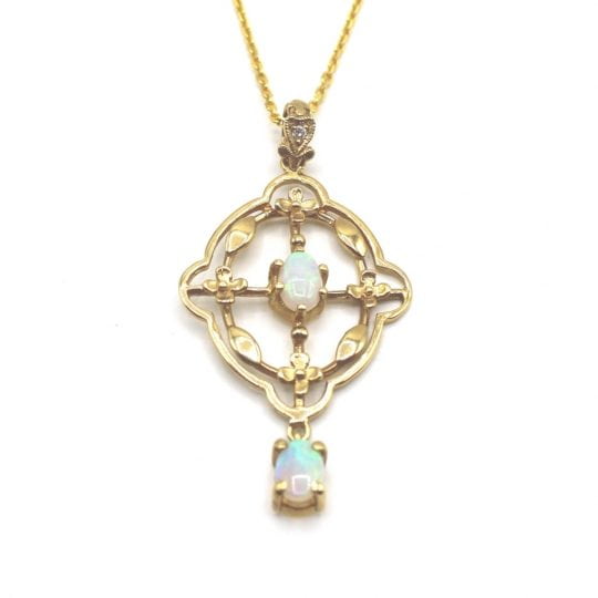 Edwardian Style Opal & Diamond Pendant