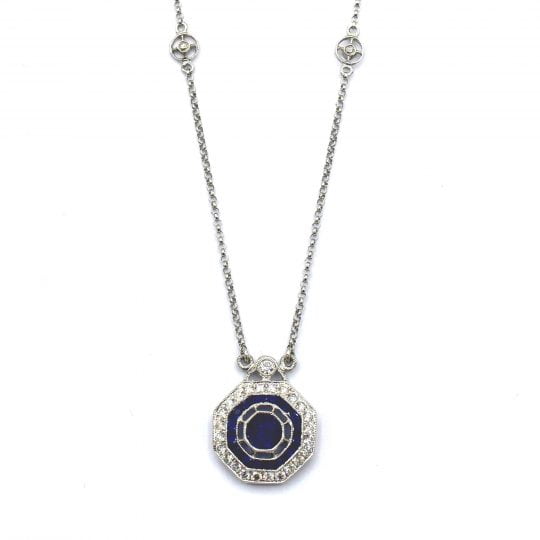 Vintage Deco Style Sapphire & Diamond Necklace