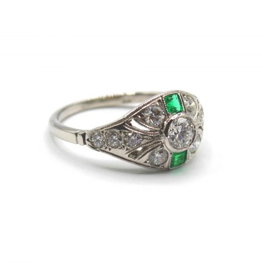 Deco Style Emerald & Diamond Engagement Ring