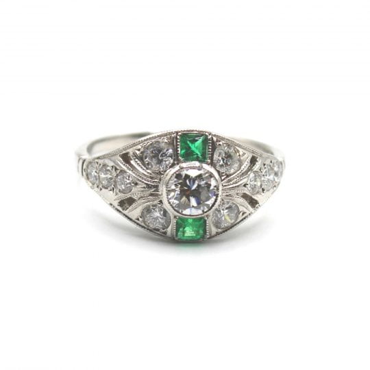 Deco Style Emerald & Diamond Engagement Ring