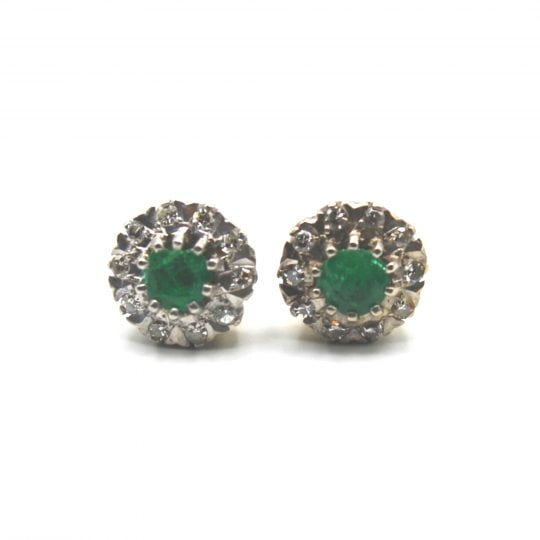 Vintage Emerald & Diamond Cluster Stud Earrings