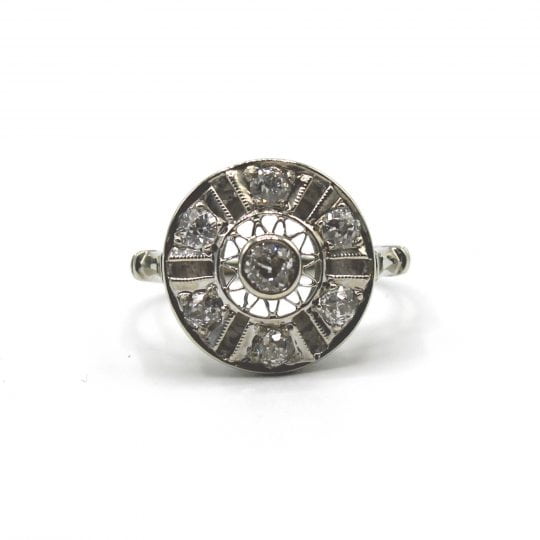 18ct Art Deco Target Style Diamond Engagement Ring