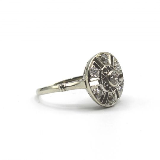 18ct Art Deco Target Style Diamond Engagement Ring