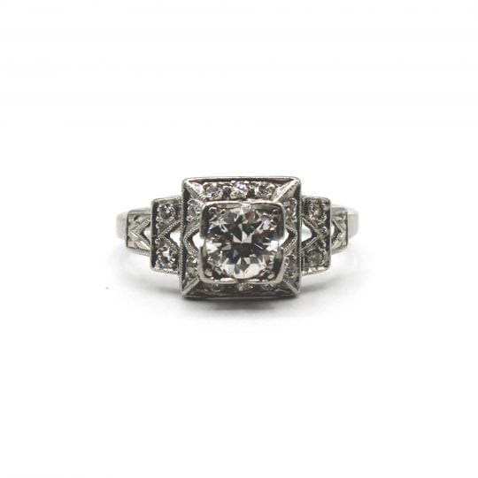 Art Deco European Cut Diamond Engagement Ring