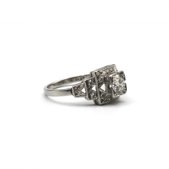 Art Deco European Cut Diamond Engagement Ring