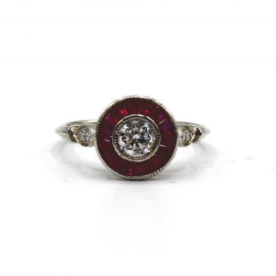 Art Deco Style Ruby & Diamond Engagement Ring