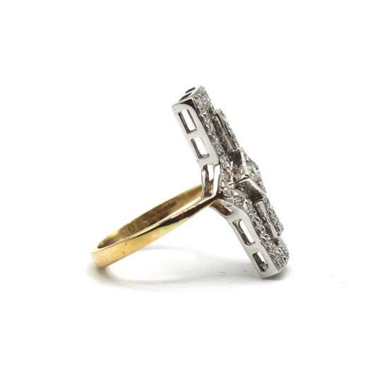 Deco Style Mixed Gold & Diamond Plaque Ring
