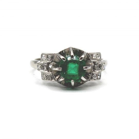 Art Deco Emerald & Old Cut Diamond Ring