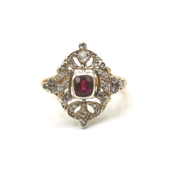 Circa 1930’s Rose Gold Ruby & Diamond Ring