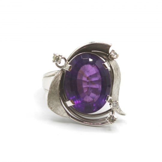 Circa 1970's Amethyst & Diamond Ring