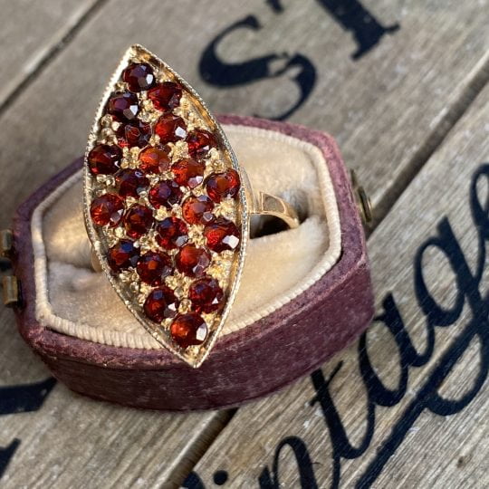 Marquise Shaped Bead Set Garnet Ring
