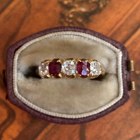 Victorian 5 Stone Ruby & Diamond Ring