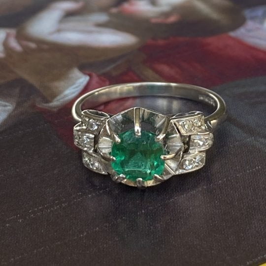 Art Deco Emerald & Old Cut Diamond Ring