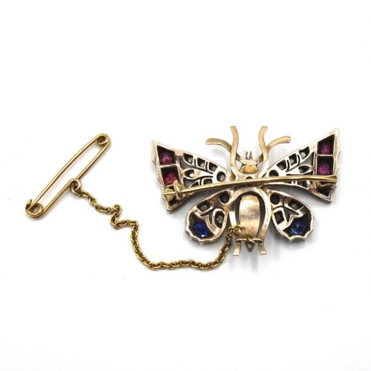 Victorian Rose Cut Diamond, Sapphire & Ruby Butterfly Brooch