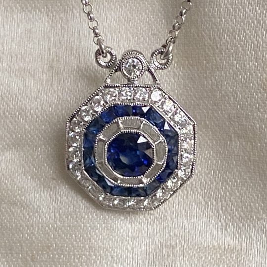 Vintage Deco Style Sapphire & Diamond Necklace