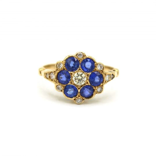 Edwardian Sapphire & Diamond Daisy Engagement Ring