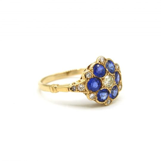 Edwardian Sapphire & Diamond Daisy Engagement Ring