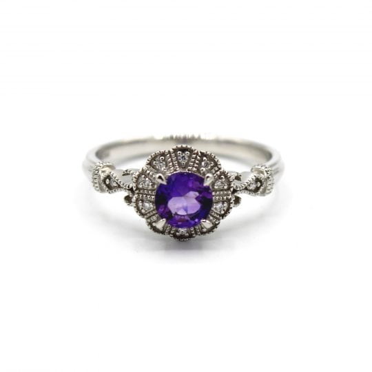 Flower Design Amethyst & Diamond Ring