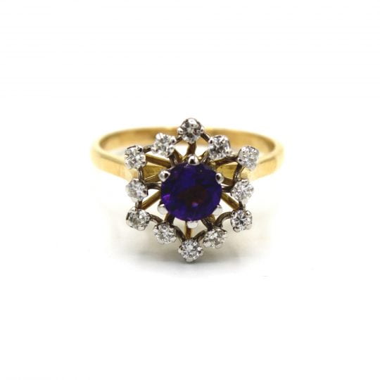High Set Amethyst & Diamond Floral Ring