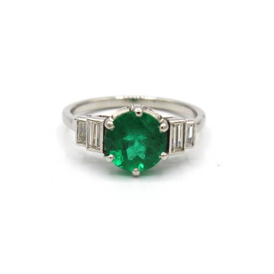 Art Deco Emerald & Diamond Engagement Ring