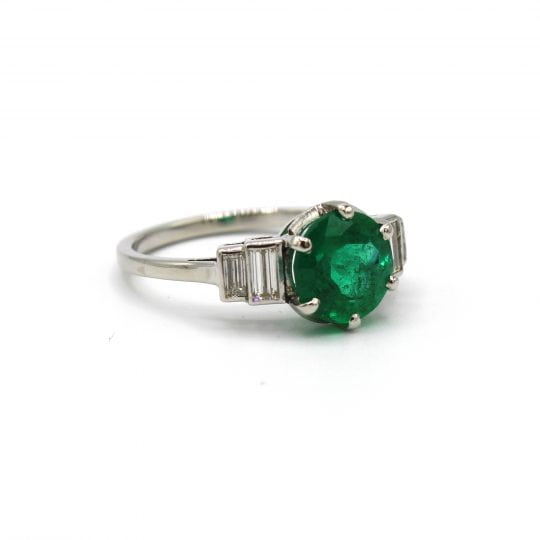 Art Deco Emerald & Diamond Engagement Ring