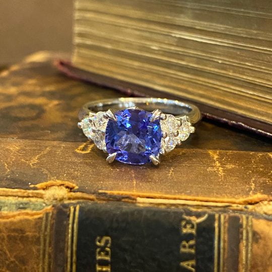 Certificated Cushion Cut Tanzanite & Diamond Ring