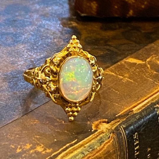 Ornate Art Nouveau Cabochon Opal Ring