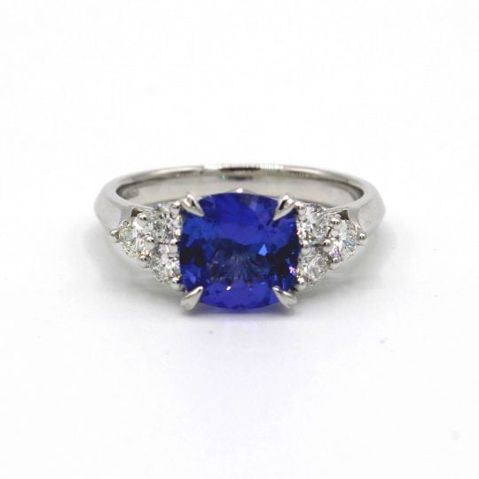 Certificated Cushion Cut Tanzanite & Diamond Ring