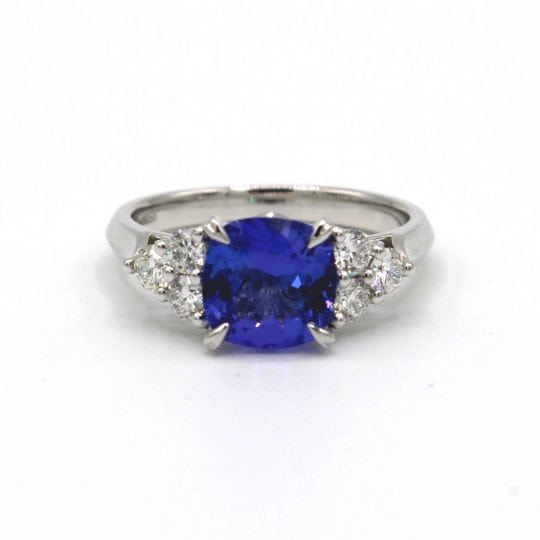 Certificated Cushion Cut Tanzanite & Diamond Ring