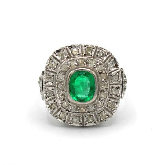 Art Deco Cluster Emerald & Diamond Ring