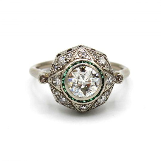 14ct Art Deco Emerald & Diamond Bomb Ring