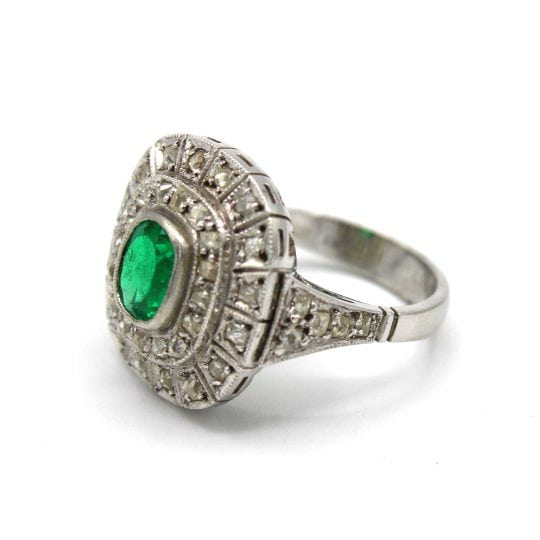 Art Deco Cluster Emerald & Diamond Ring