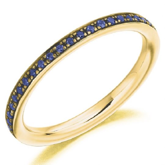 Round Brilliant Cut Blue Sapphire Grain Set Eternity Ring