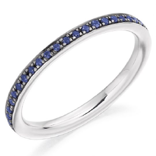 Round Brilliant Cut Blue Sapphire Grain Set Eternity Ring