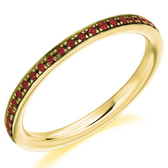 Round Brilliant Cut Ruby Grain Set Eternity Ring