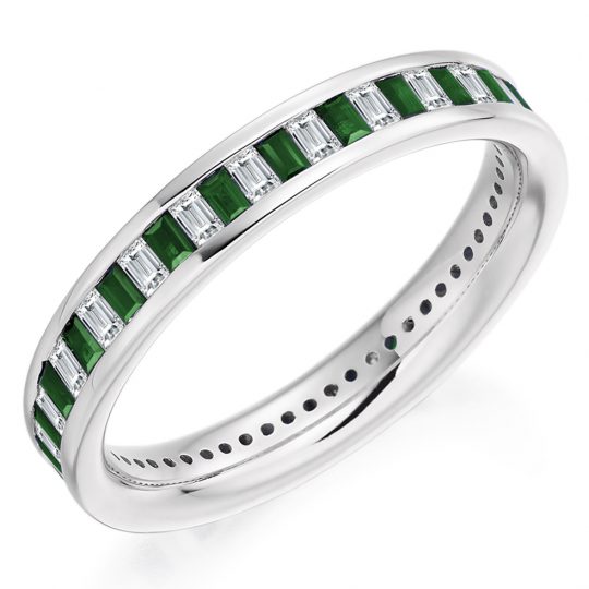 Baguette Cut Diamond & Emerald Alternating Channel Set Full Eternity Ring