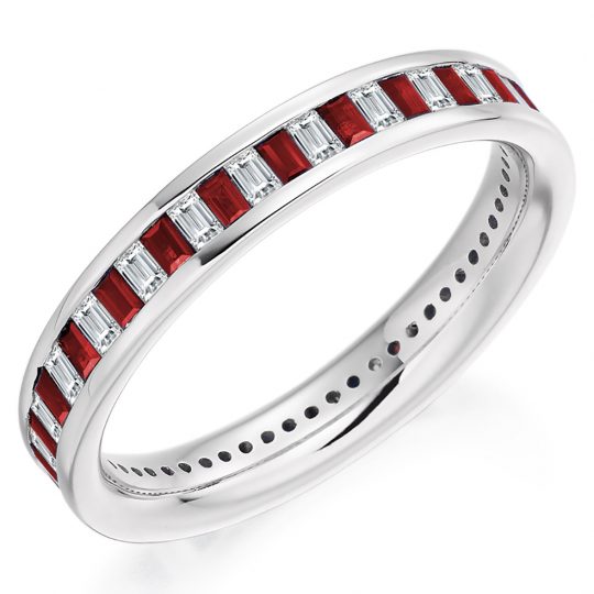 Baguette Cut Diamond & Ruby Alternating Channel Set Full Eternity Ring