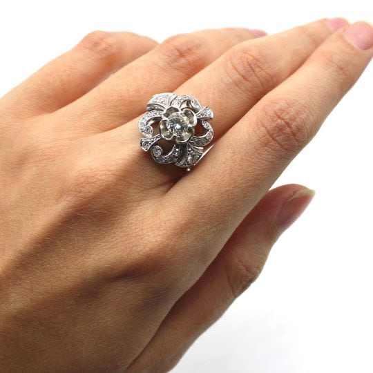 1950's Flower Diamond Cluster Cocktail Ring